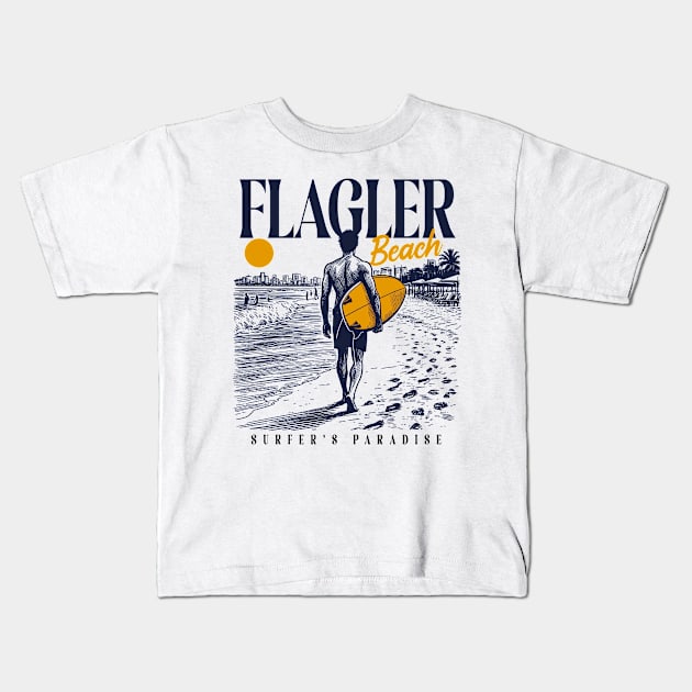 Vintage Surfing Flagler Beach, Florida // Retro Surfer Sketch // Surfer's Paradise Kids T-Shirt by Now Boarding